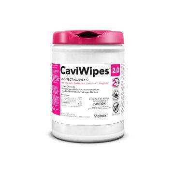 6 inch by 6.75 inch white plastic canister of 2.0 disinfecting caviwipes; 160 wipes