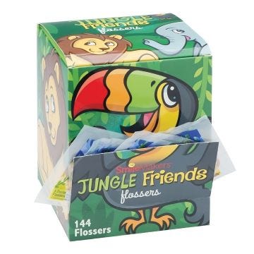 Front view of case of 144 Jungle Flossers 