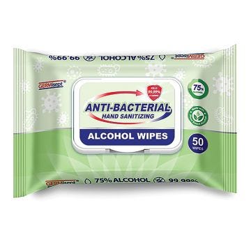 a packet of germisept anti-bacterial hand sanitizing alcohol wipes;50 wipes