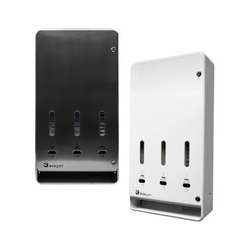 Group image of silver and white vending dispenser