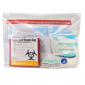 Clear bag holding contents of kit