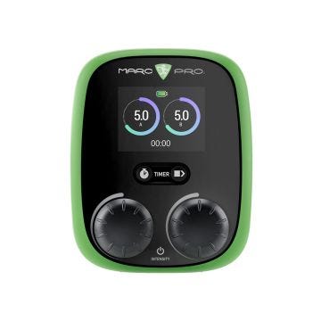 black monitor with green boarder Marc pro with two adjusting knobs