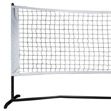A portable game net system with a black frame and a white mesh net.
