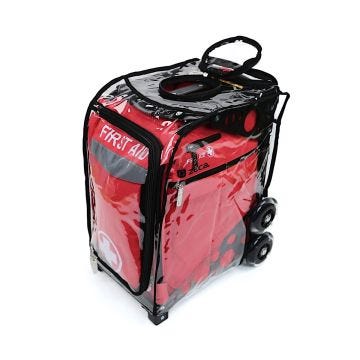 White clear protective cover over the Mobileaid Easy Roll cart