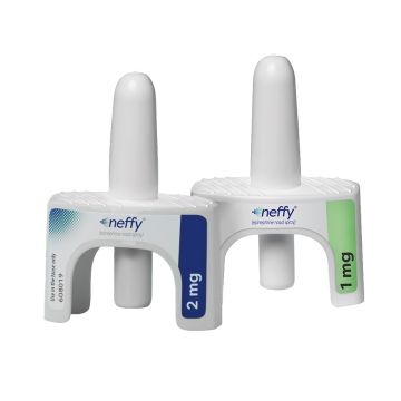 White Blue color neffy Nasal Spray unit 2mg and White Green color neffy Nasal Spray unit 1mg
