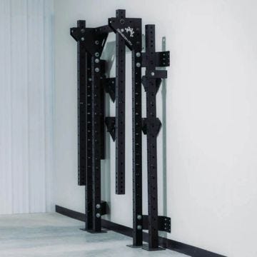The black colored durable steel system stacked near to wall.