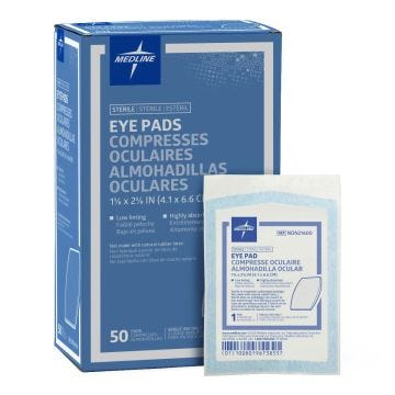 Blue box with white individual wrapped eye pad