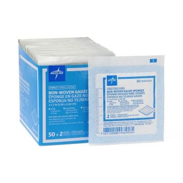 SKU 1048814 Front View of Medline Sterile 4-ply Nonwoven Gauze Sponge 2" x 2" Pack