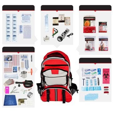 1048983 - Blackout Kit; Cooler Bag: red/black/white cooler bag surrounded by included contents.  See product description for full list of contents