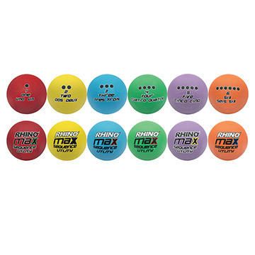 6 balls red, yellow , blue , green ,purple and orange with Rhino printed