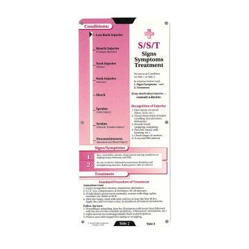 Double sided chart with slide ruler to indicate conditions; signs and symptoms and treatment