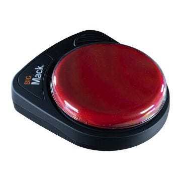 The Ablenet BIGmack black base with large red button and speaker.