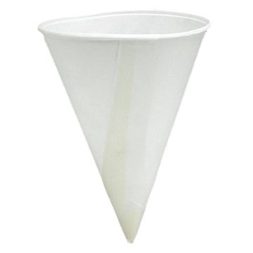 Front view of 4-1/2 oz. Paper Cone Cup with 5000 cups per case