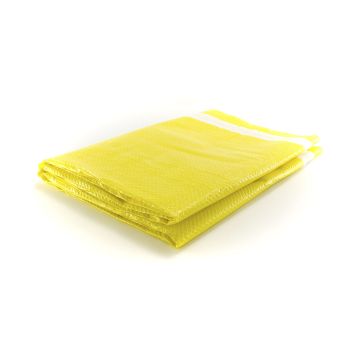 A yellow folded blanket on a white background.