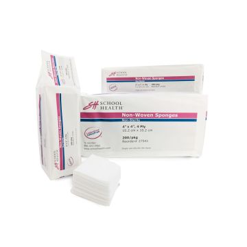 Front view of boxes of School Health Non-Sterile, Non-Woven Sponges 