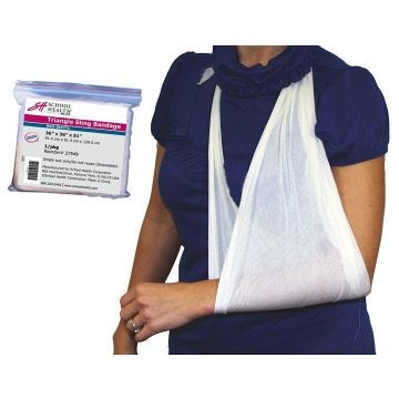 Girl wearing 36" x 36" x 51" School Health Triangle Bandage Arm Sling on her left side