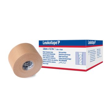 Front view of box of 1 roll of 1-1/2" x 15 yds. Leukotape P Sports Tape