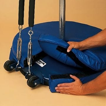 Round blue volleyball pole base padding.