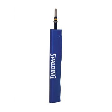 Upright blue volleyball standard pad with Spalding written vertically in white lettering.