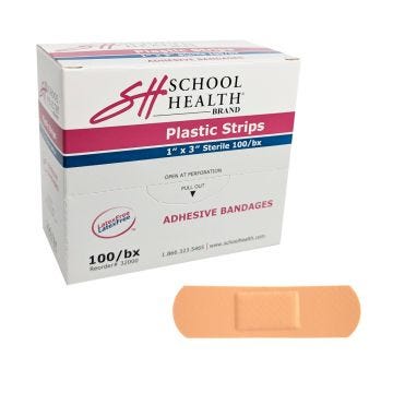 School Health 1" x 3" Plastic Adhesive Bandages with 100 per box