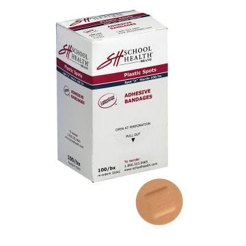 School Health Adhesive Bandages, Plastic Spots, 7/8" 100/Box