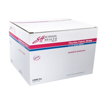 Big box of School Health Flexible Fabric Strip Adhesive Bandages (bulk).