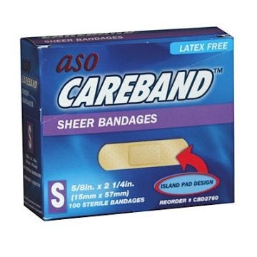 Front view of box of 100 Kid-Size Sheer 5/8" x 2-1/4" Adhesive Bandages