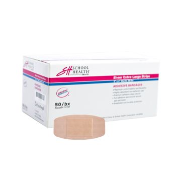 School Health Adhesive Bandages, Extra-Large Sheer, 2" x 4"  50/Box