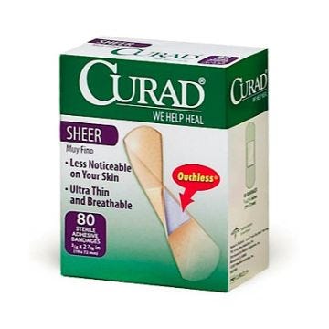 Curad Sheer Adhesive Bandages, 3/4" x 3" 80/Box