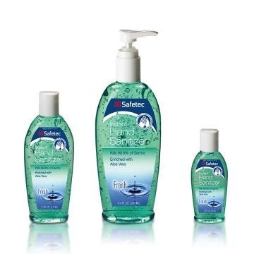Front view of various sized bottles of ABHC Instant Hand Sanitizer