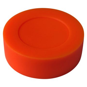 Single round orange plastic puck