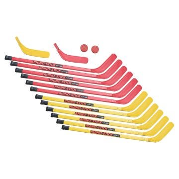 6 Red Rhino hockey stick 6 yellow Rhino hockey sticks with 2 extra blades and 2 extra pucks