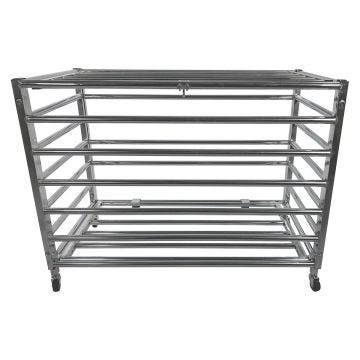 Empty steel lockable ball cage/locker with caster wheels.