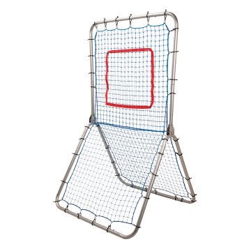 Heavy-duty steel frame with blue net and orange target square at the center.
