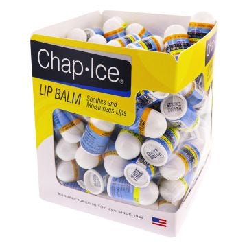 Front view of box of 100 Extra Moisture Mini Lip Balms