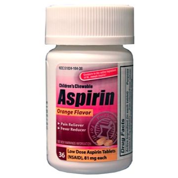 Children's Chewable Aspirin, Orange Flavor, 36/Bottle