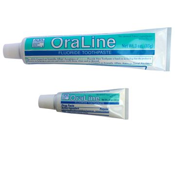 Front view of tubes of OraLine Mint Fluoride Toothpaste
