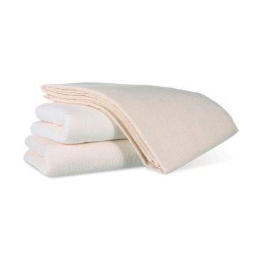 front view of folded unbleached cotton flannel spread blanket; dimensions 72 inch by 90 inch