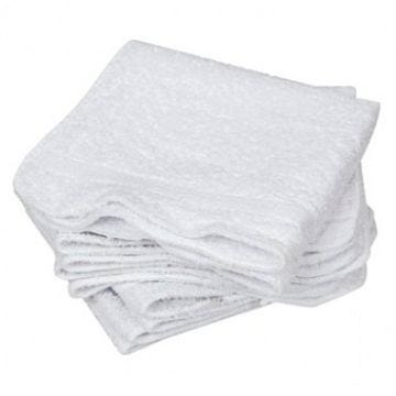 a dozen of white cotton terry washcloths 