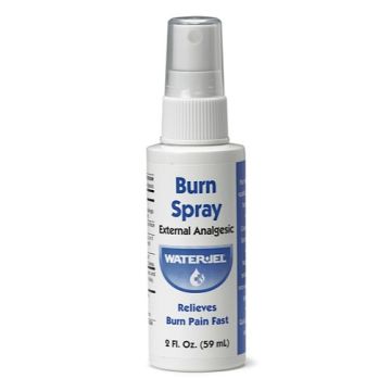 Front view of 2 oz. bottle of WATER-JEL Non-Aerosol First Aid Burn Spray