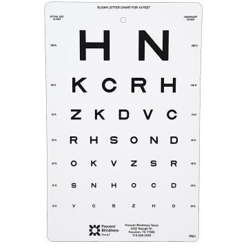 PB Texas Visual Acuity Chart, 9" x 14", 10-Foot Testing Distance