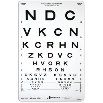 Sloan Letters Proportionally Spaced 9" x 14" 10 Ft. Distance Chart