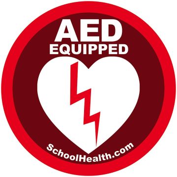Front view of School Health AED Decal