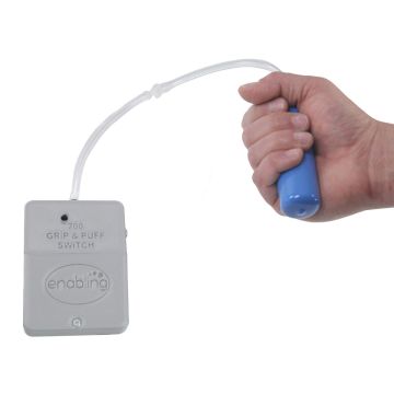 Grey box, clear tube with blue handle
