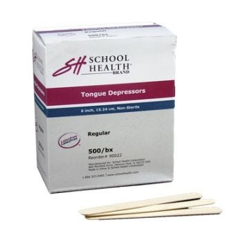 Front view of box of 500 Non-Sterile, Regular School Health Tongue Depressors