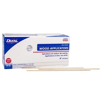 Front view of box of 1000 Non-sterile, 6"  Dukal Wood Applicators