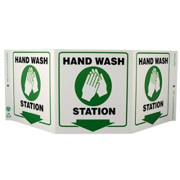 Zing Hand Wash Station 3-Sided TriView Safety Eco-Signs