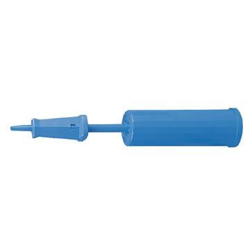 a blue plastic lightweight portable balloon pump