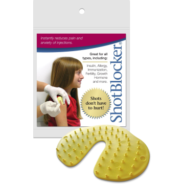 Front view of ShotBlocker Needle Relief in front of box