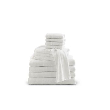 a dozen of folded white cotton terry hand towels